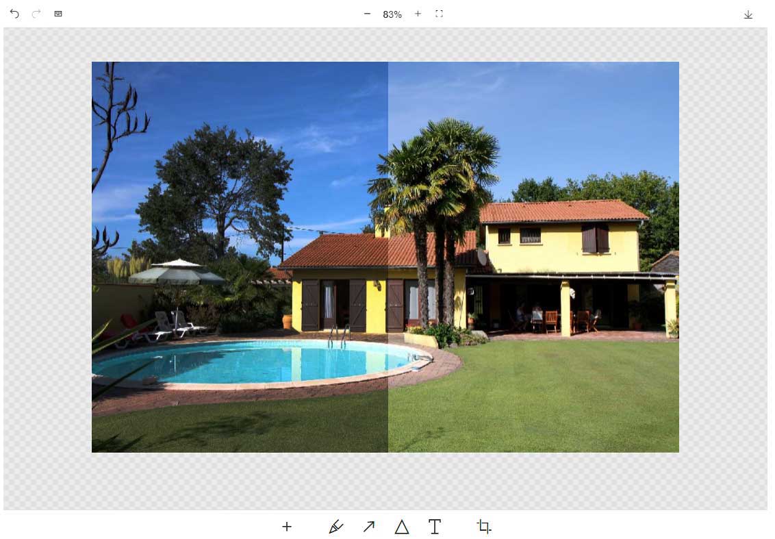 Avant et après une retouche photo réalisée avec WinImmobilier