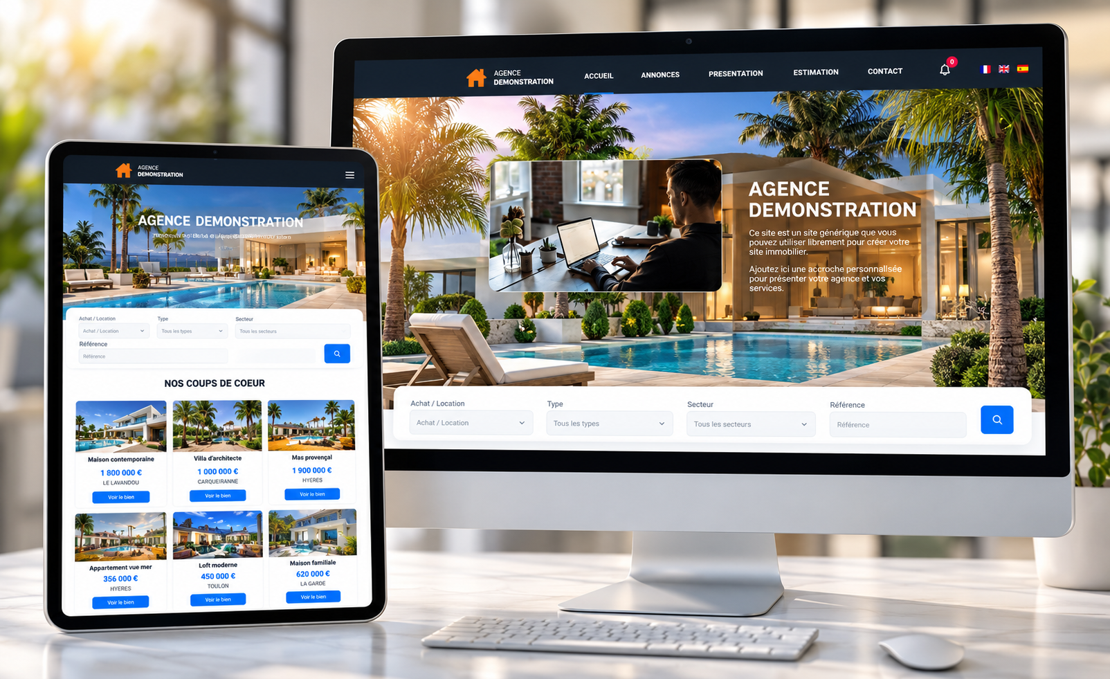 Site immobilier WinImmobilier sur ordinateur et tablette