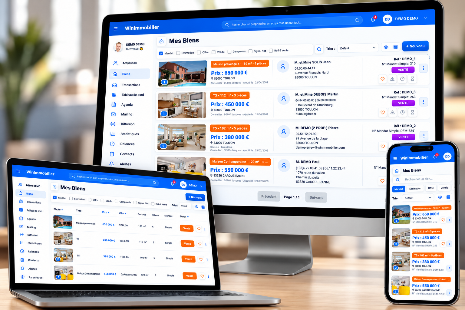 Nouvelle interface WinImmobilier sur ordinateur
