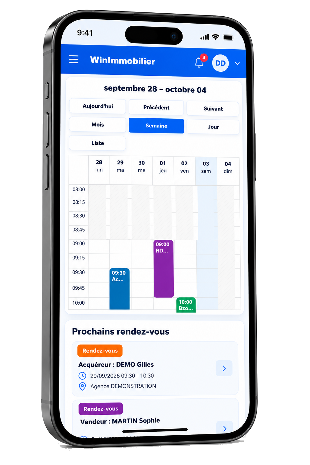 Agenda WinImmobilier sur smartphone